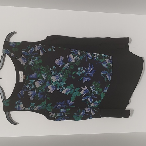 Calvin Klein Black Floral 3 Tiered Asymmetrical Flowy Tank Top sz Medium - Picture 1 of 8